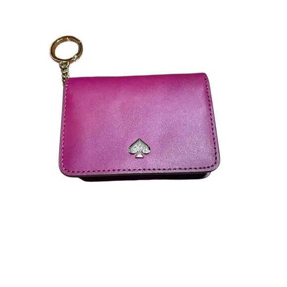 KATE SPADE Nadine Slim Bifold Key & Card Holder Wallet Cherrywood Leather Heart - Picture 1 of 4